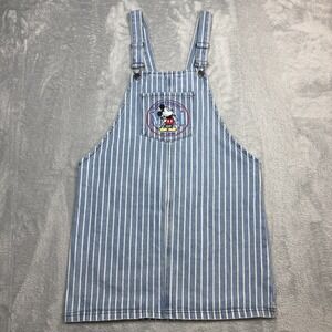 Disney Mickey Mouse Overall Skirt Women Large Denim Bib Blue White Stripe
